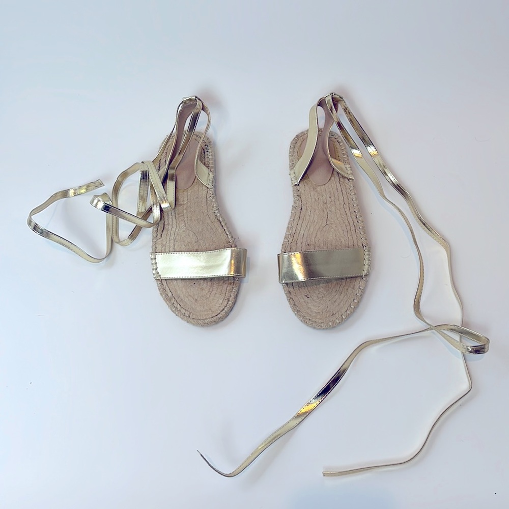 Gold Wrap Around Espadrilles Sandals